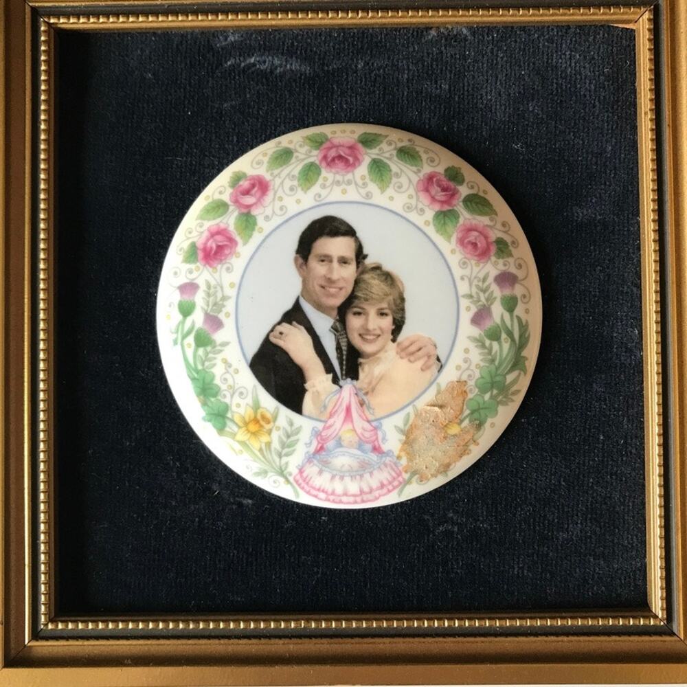Queen's Staffordshire Prince William framed bone china Birth Announcement 1982